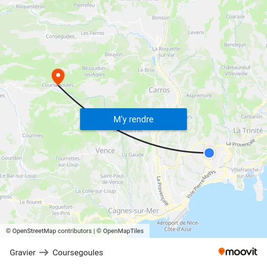 Gravier to Coursegoules map