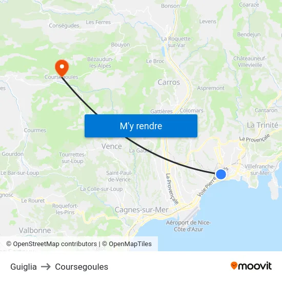 Guiglia to Coursegoules map