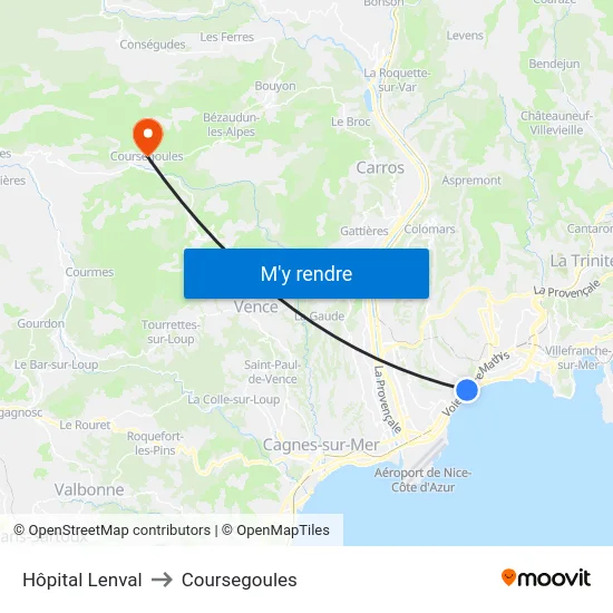 Hôpital Lenval to Coursegoules map
