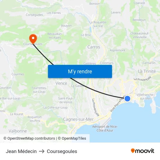 Jean Médecin to Coursegoules map