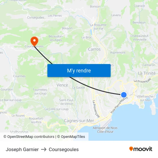 Joseph Garnier to Coursegoules map