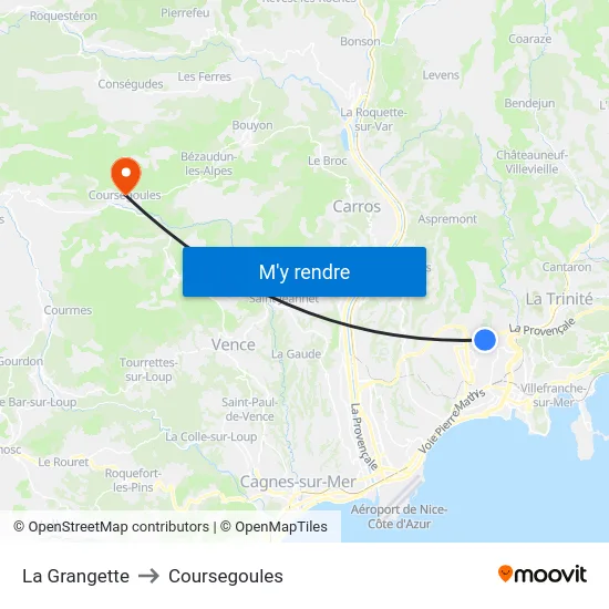 La Grangette to Coursegoules map