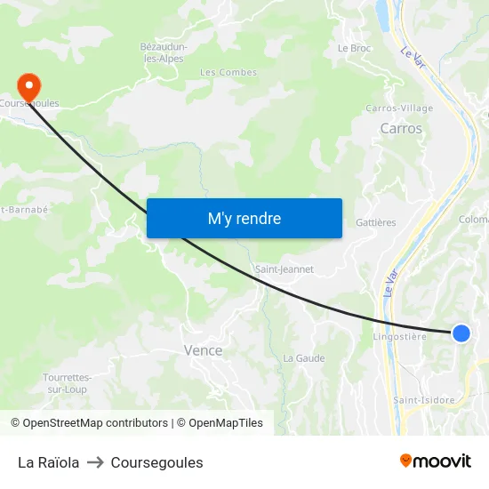 La Raïola to Coursegoules map