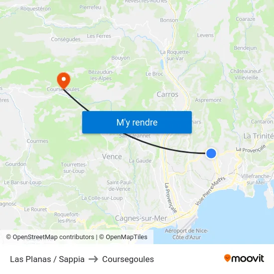 Las Planas / Sappia to Coursegoules map