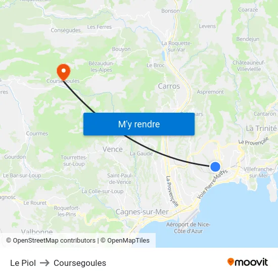 Le Piol to Coursegoules map