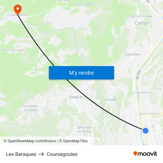 Les Baraques to Coursegoules map