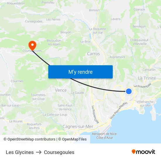 Les Glycines to Coursegoules map