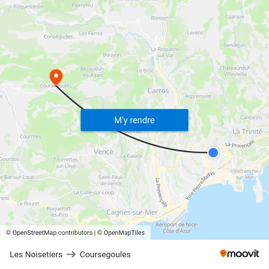 Les Noisetiers to Coursegoules map