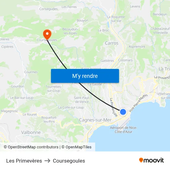 Les Primevères to Coursegoules map