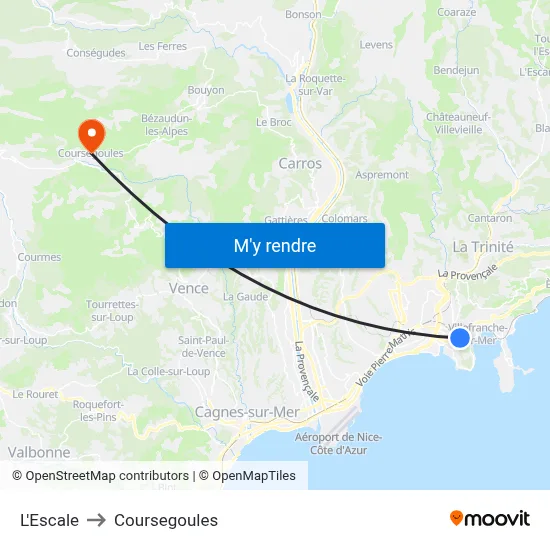 L'Escale to Coursegoules map
