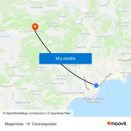 Magnolias to Coursegoules map