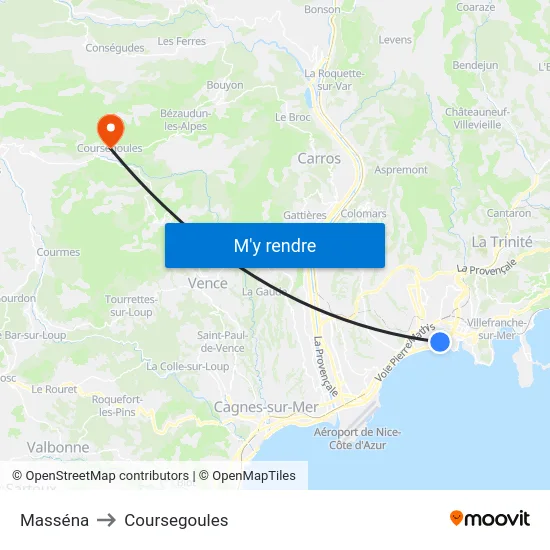Masséna to Coursegoules map