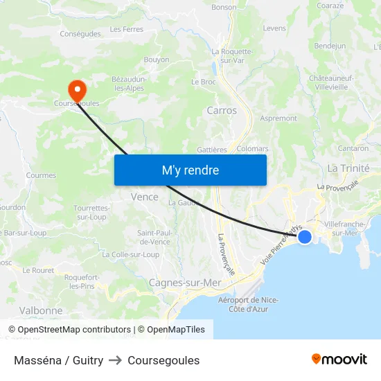 Masséna / Guitry to Coursegoules map