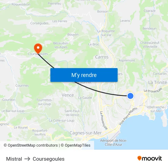 Mistral to Coursegoules map