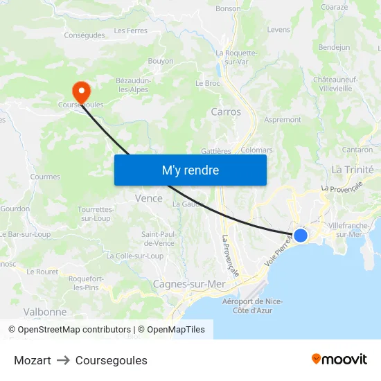 Mozart to Coursegoules map