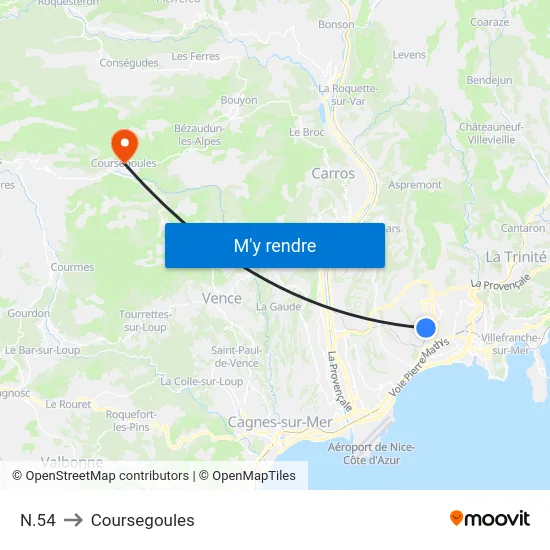 N.54 to Coursegoules map