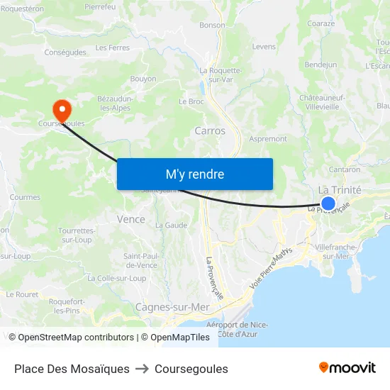 Place Des Mosaïques to Coursegoules map