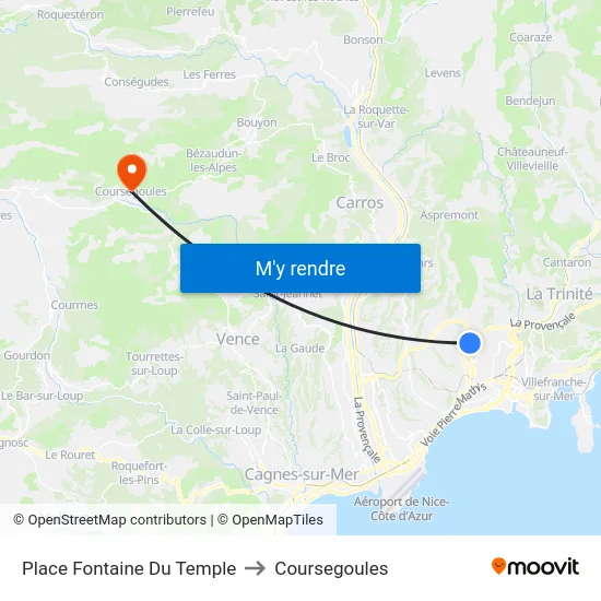 Place Fontaine Du Temple to Coursegoules map