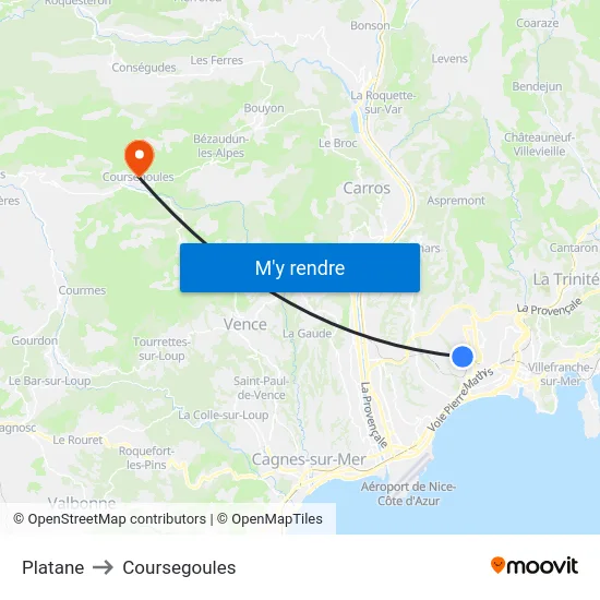 Platane to Coursegoules map