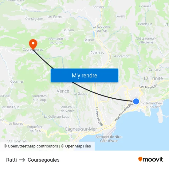 Ratti to Coursegoules map