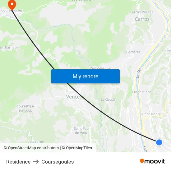 Résidence to Coursegoules map