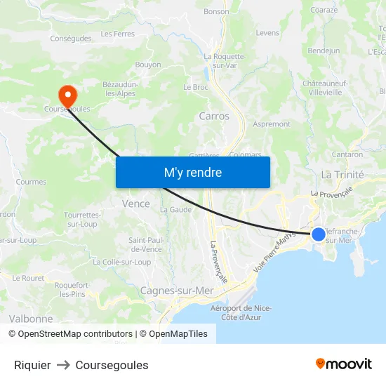 Riquier to Coursegoules map