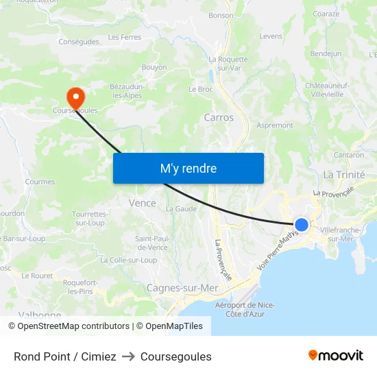 Rond Point / Cimiez to Coursegoules map