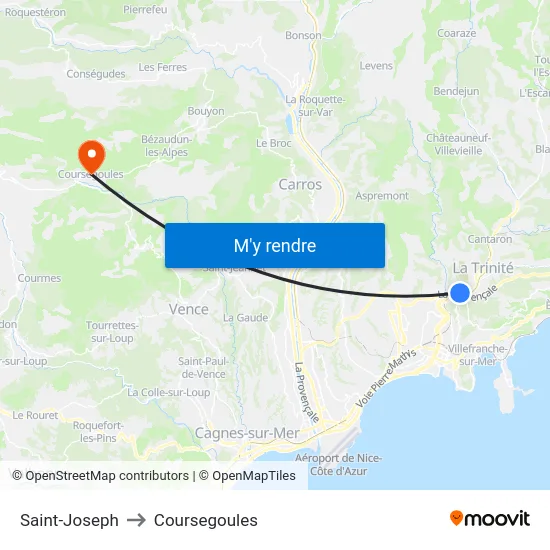 Saint-Joseph to Coursegoules map