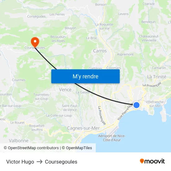 Victor Hugo to Coursegoules map