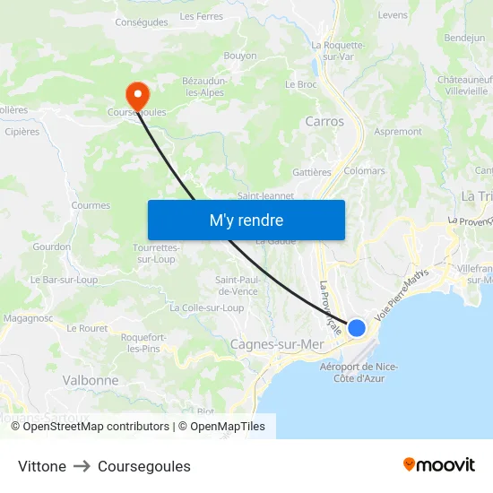 Vittone to Coursegoules map