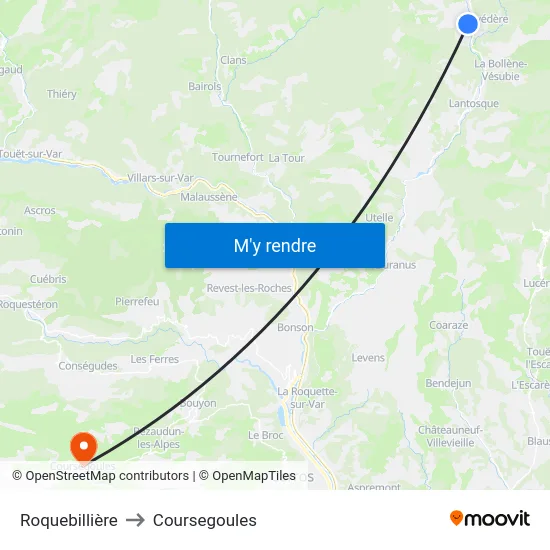 Roquebillière to Coursegoules map