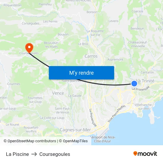 La Piscine to Coursegoules map