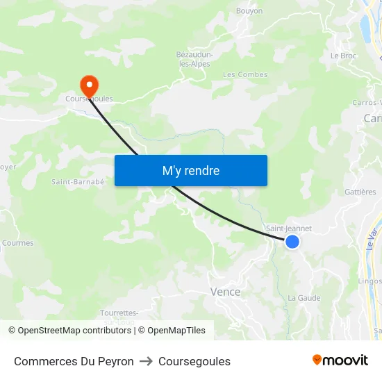 Commerces Du Peyron to Coursegoules map