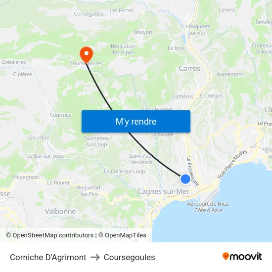 Corniche D'Agrimont to Coursegoules map