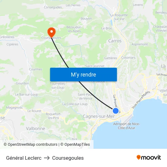 Général Leclerc to Coursegoules map