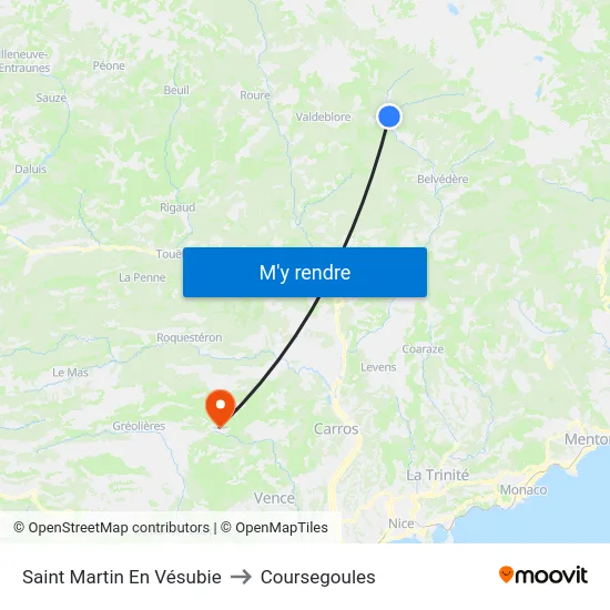 Saint Martin En Vésubie to Coursegoules map