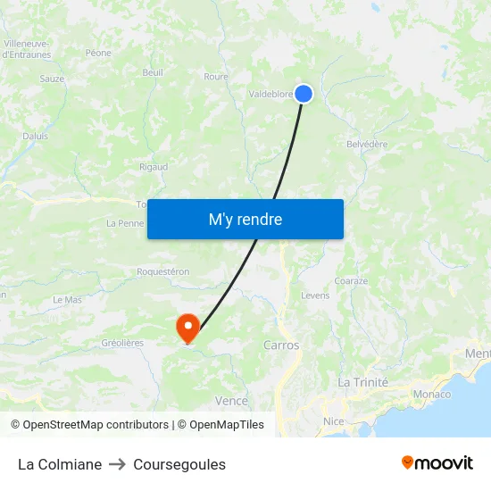 La Colmiane to Coursegoules map