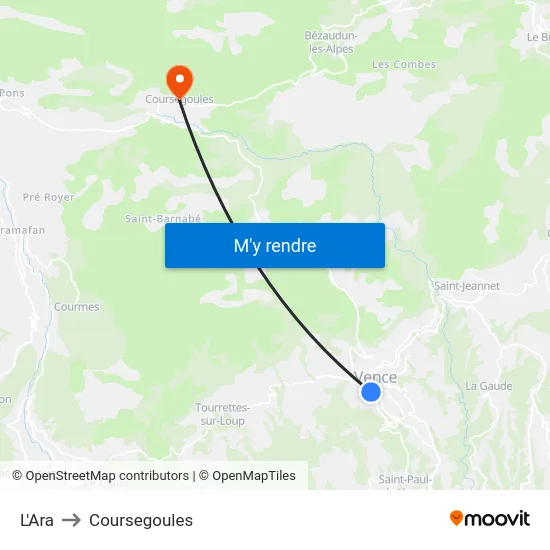 L'Ara to Coursegoules map