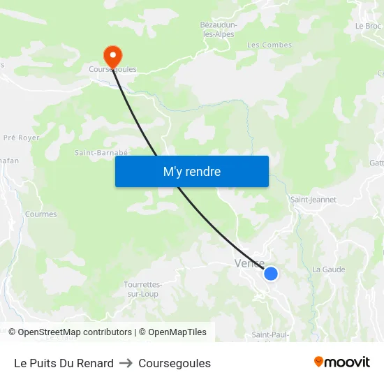 Le Puits Du Renard to Coursegoules map