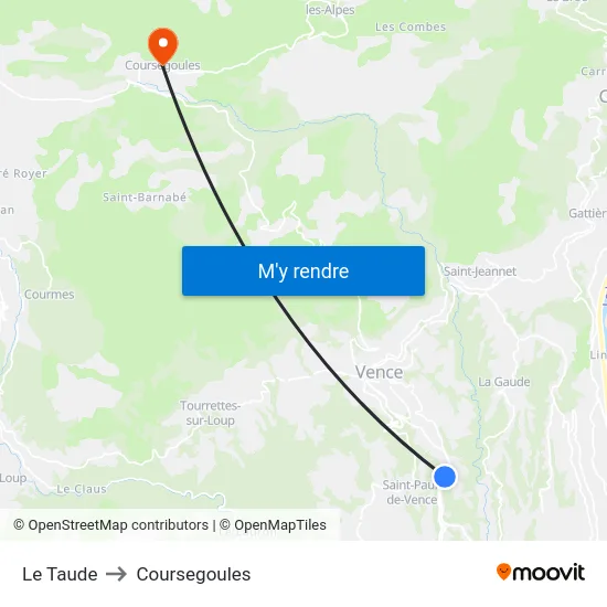 Le Taude to Coursegoules map