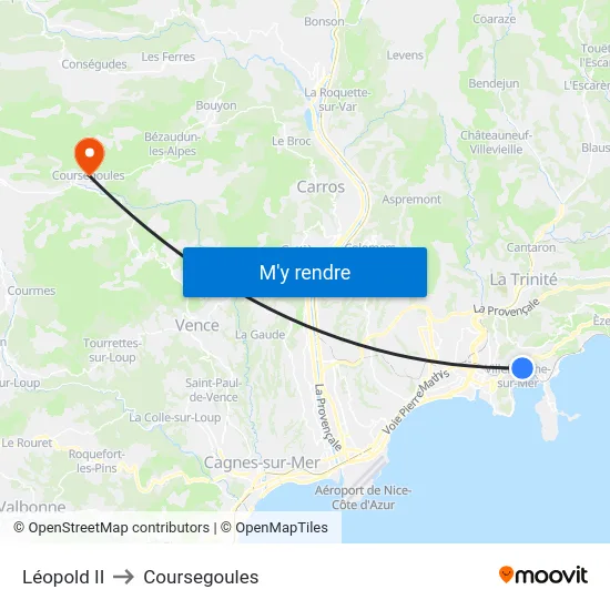 Léopold II to Coursegoules map
