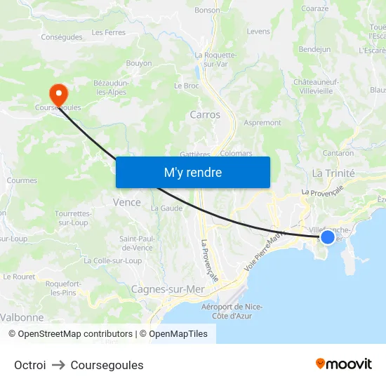 Octroi to Coursegoules map