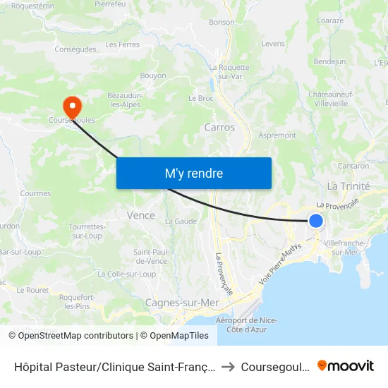Hôpital Pasteur/Clinique Saint-François to Coursegoules map