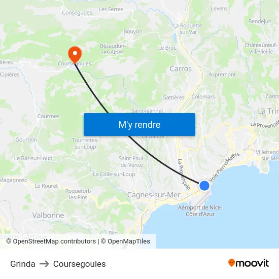 Grinda to Coursegoules map