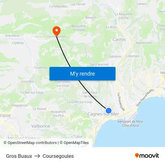 Gros Buaux to Coursegoules map