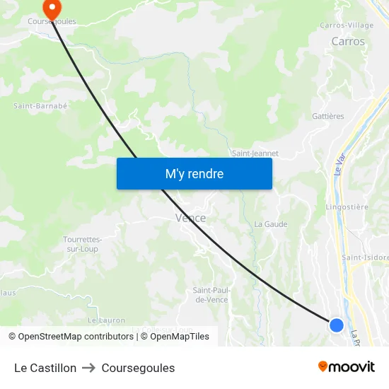 Le Castillon to Coursegoules map