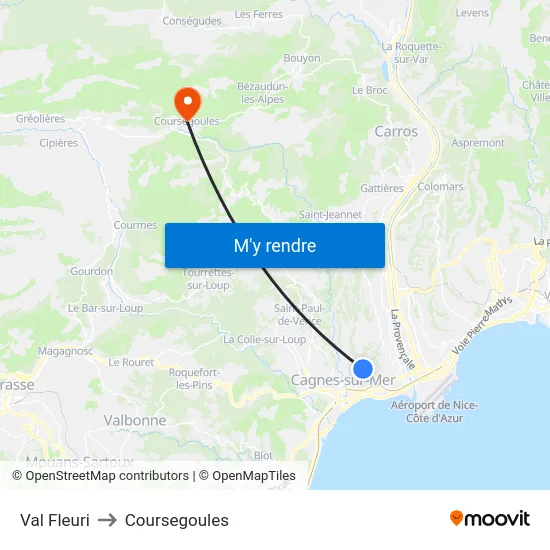 Val Fleuri to Coursegoules map