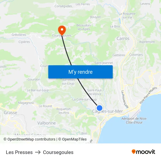 Les Presses to Coursegoules map