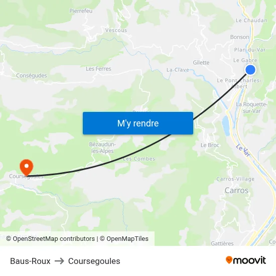 Baus-Roux to Coursegoules map