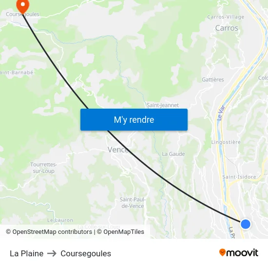 La Plaine to Coursegoules map